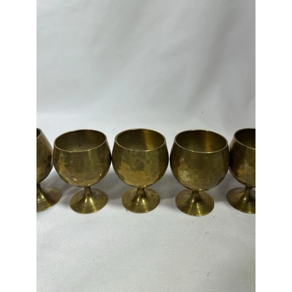 Vintage Brass Cordial Shot Glasses Goblets Cups Stems  2.5